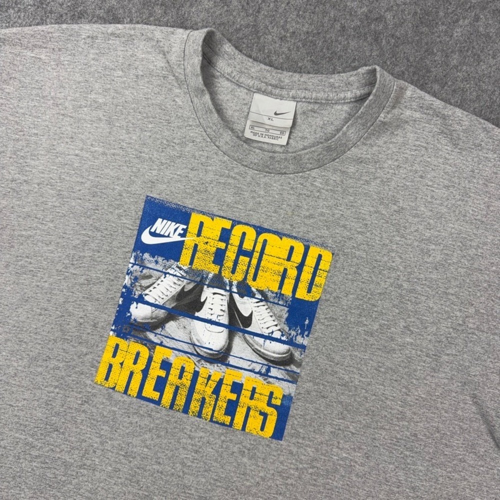 VTG Nike Shirt Mens XL Grey Record Breakers Graphic Print Cotton Blend Y2K Tee